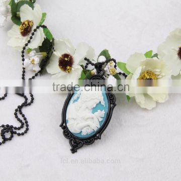 fashion jewelry necklace steampunk necklace classical blue resin silhouette cameo black pendant 2015 new made in China yiwu