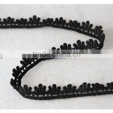 New Design 1.4cm Width Narrow Black Lovely Flower Scallop Cotton Crochet Lace Trims photo-4