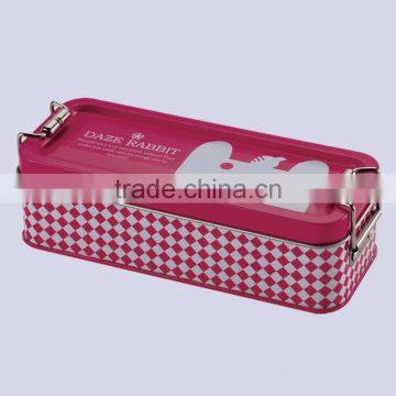 fashion student stationery items rectangular with lock metal pen case wholesale