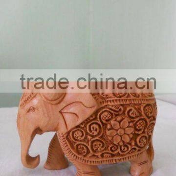 wooden Elephant Handmade Statue Sculpture India Rich Art And Craft Rajasthan Animal Figure