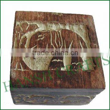 Elephant sculptured box old antique wooden box white powder mix antique wooden box