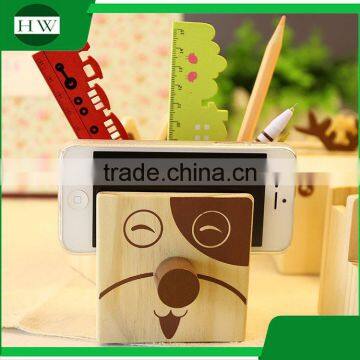 Multipurpose Wooden Cartoon Animal Happy Buddy Glasses Penholder Storage Pen Container Case Box Holder photo-3