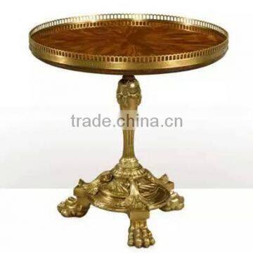 Handmade Marquetry Square Wood Coffee Table Vintage Living Room Furniture Solid Wood Carved Side Table With Bronze Side Handles photo-4