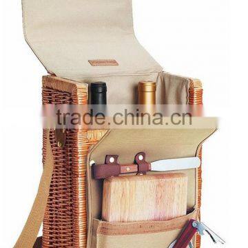Wicker Picnic Basket With Wine Bottle Holder and Cutting Board, Cheese Knife