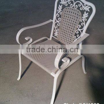 metal patio furniture cast aluminum& PE rattan weaving chair white frame garden dining chair with armrest #IVY1002