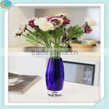 Blue cylinder glass vase for home decoration