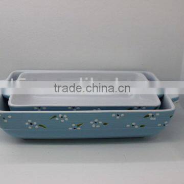 hand painting flower design ceramic blue bakeware