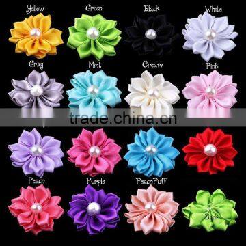 Satin Ribbon Flower With Pearl Bead Center for Kids Hair Accessories photo-5