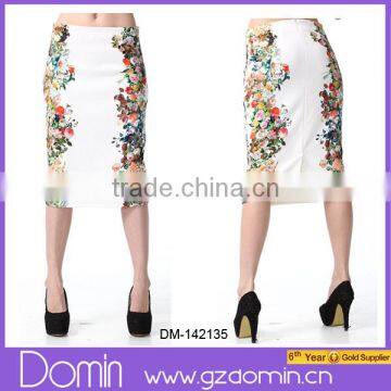 New Arrival Ivory Floarl Print Zip Fastening Back Pencil Skirt Woman Tube Skirt photo-1