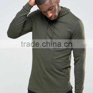 Hot Sale Custom OEM Longline Size Zip With Hood Green Men's Cotton Spandex Breathable Plus Size Casual Slim Plain Solid Hoodies