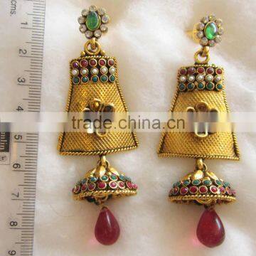 polki gold tone dangler EARRINGS