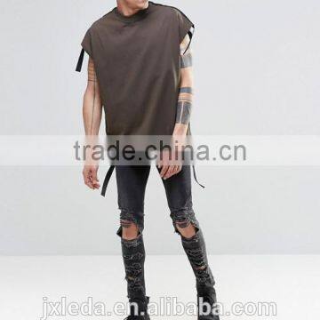 Custom Men Fashion Super Oversized Sleeveless Heavyweight Jersey T-shirt With Taping photo-6