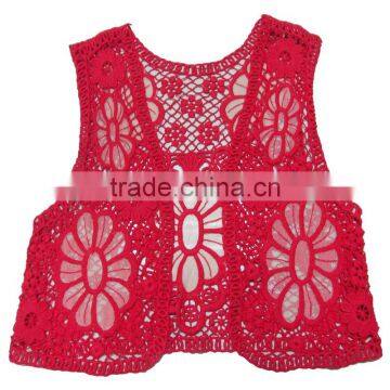 high quality machine made cotton low price lady's lace summer vest