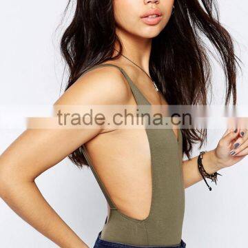 Custom Made Women Tank Bodysuit With Scoop Back Plain Design Low Back Sexy Bodysuit Underwear photo-3