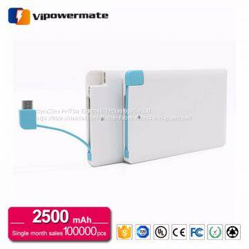 Hot selling plastic raw material rohs rechargeable power bank mobile charger 2500mah wholesale