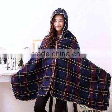 High Quality 2017 New Model Female Scarf Double-side Grid Printed Design Button With Hood Women Cloak photo-2