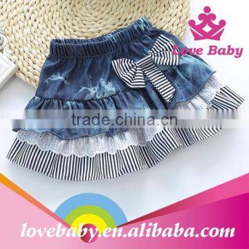 Latest Korean stripe bowknot children demin jeans skirts