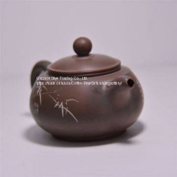 Antique Short Mouth Bamboo Hand Painted Pottery Ceramic Tea Pot photo-4