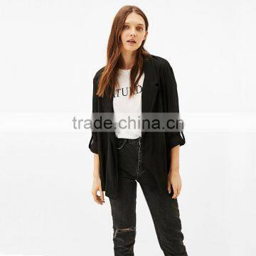 Career Ladies Medium Length Loose Fit Solid Linen Spring Blazers Womens photo-3