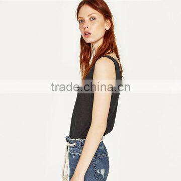 Summer Loose Fit Round Neckline Sleeveless Wide Straps Vest Women Linen Tank Tops photo-3