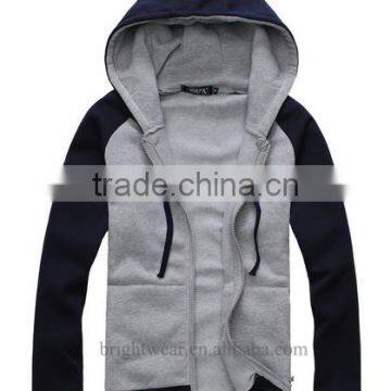 Fashion fleece contrast hoodie sweatshirt with zipper