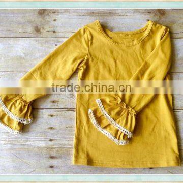 wholesale icing ruffle shirt 100%cotton yellow lace ruffle t-shirt icing ruffle long sleeve baby shirts