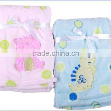baby coral fleece blanket with embroider/baby blanket/fleece blanket/wholesale blanket