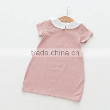 Short Sleeve Pure Color Sweet Style Baby Girl Casual Dress photo-3