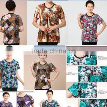 The New 2017 Middle-aged and Old Women's Ice Silk Cotton Round Collar T-shirt Foreign Trade the Original Single Mother Big Yards photo-5