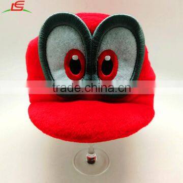 Wholesale red plush hat with embroideried big eyes