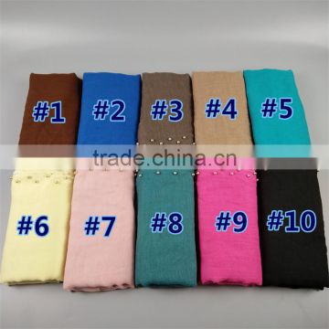 2017 New plain solid color jersey hijab with pearls