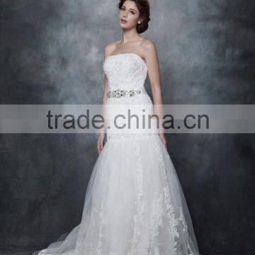 Mermaid Straight Neck With Beaded And Ribbon Sash Wedding Dress AS28602 photo-4