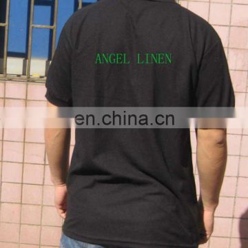 black cotton polo shirt with logo printing on the back