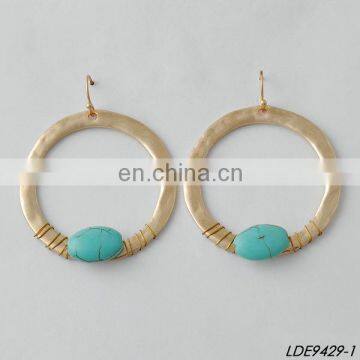 2016 Fashion Gold Plated Circle Turquoise Hanging Earring Hoop Earring