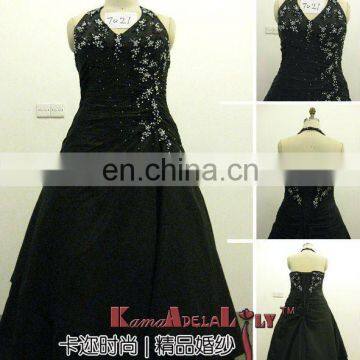 EB7021 Noble black halter with and bead any size formal dress