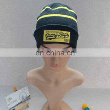 New yellow stripe men beanie hat winter hats