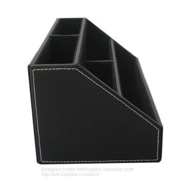 Home Office Wooden Struction Leather Multi-function Desk Stationery Organizer Storage Box, Pen/Pencil,Cell Phone, Business Name Cards, Note Paper, Remote Control Holder (black) photo-4