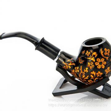 145mm Length Wooden Resin Short Tobacco Pipe With Vintage Yellow Carved Pattern Head for Smoking photo-5