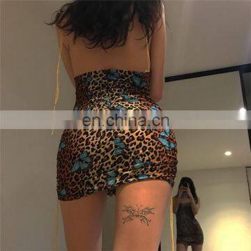 Fashion Hot Sexy Women 2020 Summer Print Leopard Halter Dress Sleeveless Backless Butterfly Bodycon Mini Dress photo-4