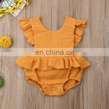 2019 Summer line cotton ruffle sleeve baby romper newborn romper sleeveless baby solid romper bodysuit