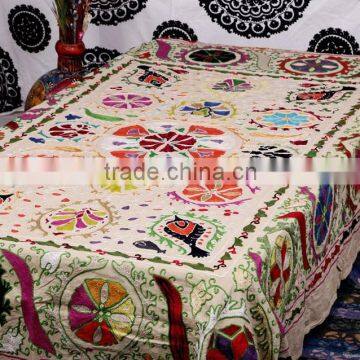 Decorative Throws Rugs Ethnic Suzani Bedspread Uzbekistan Art Suzani Hand Made Cotton Bed Cover photo-3