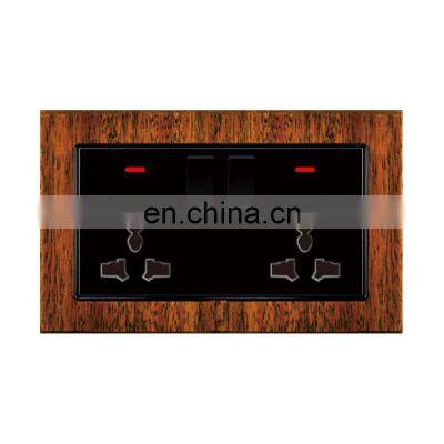 Universal Type 146 Double 3 pin 16A Wall Socket With Switch Thick Solid Wood Panel Socket And Switches Electrical With LED Light