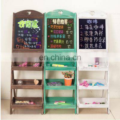 3 tiers display shelf blackboard wood rack flower holder with chalkboard