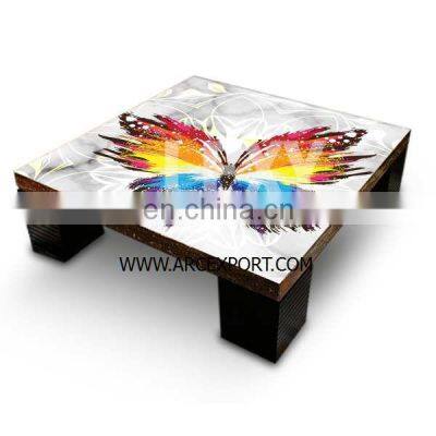fancy uv print glass topsquare table