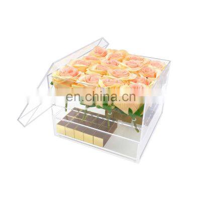 Clear Acrylic Rose Box with Lid and Drawer for 16 Roses