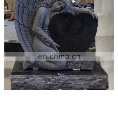 black granite angel tombstone, monument granite black