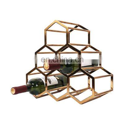 Honeycomb Hexagon 6 Bottles Gold Metal Wine Rack