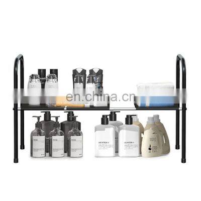 Under Sink Kitchen Rack Expandable Cabinet Shelf Organizer Rack with Removable Panels for Kitchen Bathroom Storage 2-Tier