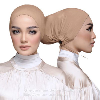 TJ015 Adjustable Muslim Inner Under Hijab Cap with Ties Back Islamic Under Scarf Bonnet Caps Chemo Cap