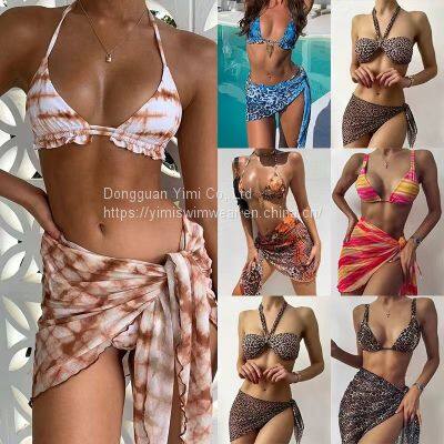 Ladies Women Printed Sexy Swimsuit Bikini Swimwear With Skirt Cover-Up photo-4